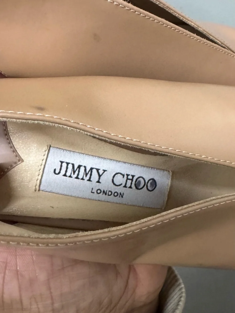 Jimmy Choo Nude Suede Shar Peep Toe Slingback Pumps Womens Size 37 EU Luxe